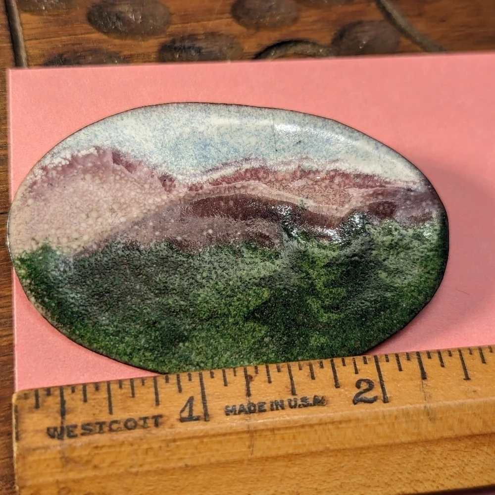 Copper Enamel Pin Brooch Oval 2.5